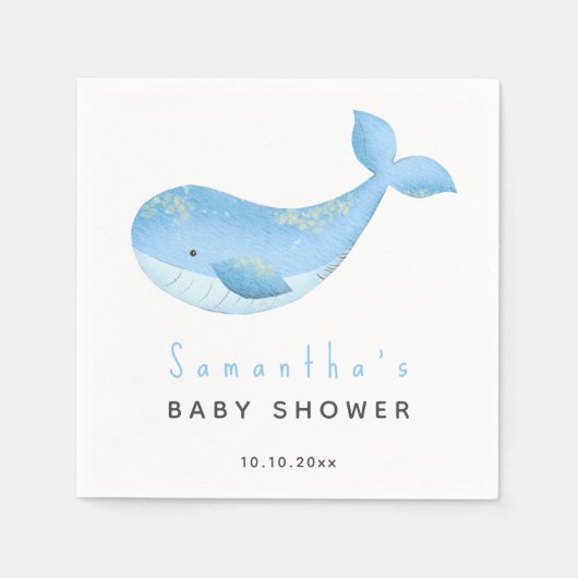 水色のクジラの赤ちゃんシャワー スタンダードカクテルナプキン (正面)