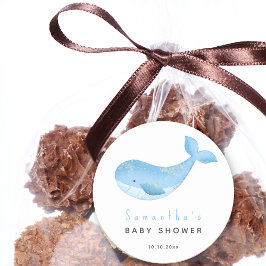 水色のクジラの赤ちゃんシャワー ラウンドシール