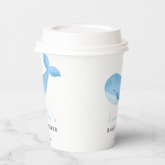 水色のクジラの赤ちゃんシャワー 紙コップ (左)