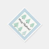 水色のクリスマスツリーとブループレイドナプキン スタンダードカクテルナプキン (角)