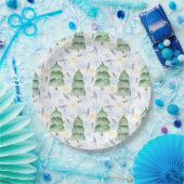 水色のクリスマスツリー ペーパープレート (パーティー)