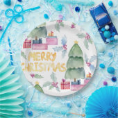 水色のクリスマスツリー ペーパープレート (パーティー)