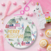 水色のクリスマスツリー ペーパープレート (パーティー)