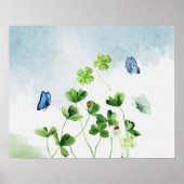 水色のクローバーと蝶 ポスター (正面)
