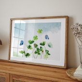 水色のクローバーと蝶 ポスター