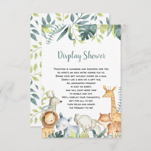 水色のサファリ動物がシャワーインサートを表示 エンクロージャーカード (正面/裏面)