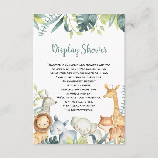 水色のサファリ動物がシャワーインサートを表示 エンクロージャーカード (正面)