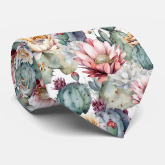 水色のサボテン咲き多肉植物 ネクタイ