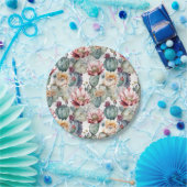 水色のサボテン咲き多肉植物 ペーパープレート (パーティー)