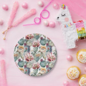 水色のサボテン咲き多肉植物 ペーパープレート (パーティー)