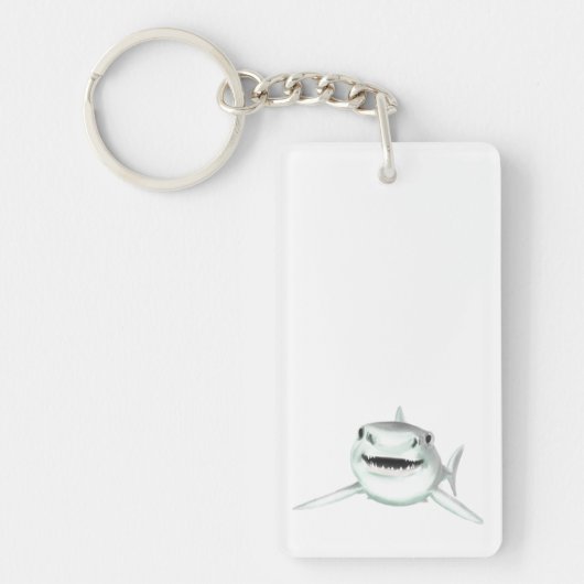 水色のサメが微笑む灰色の緑の海 キーホルダー (正面)
