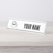 水色のサメが微笑む灰色の緑の海 デスクネームプレート (正面)