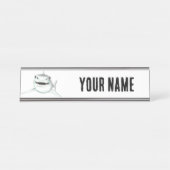 水色のサメが微笑む灰色の緑の海 デスクネームプレート (正面)