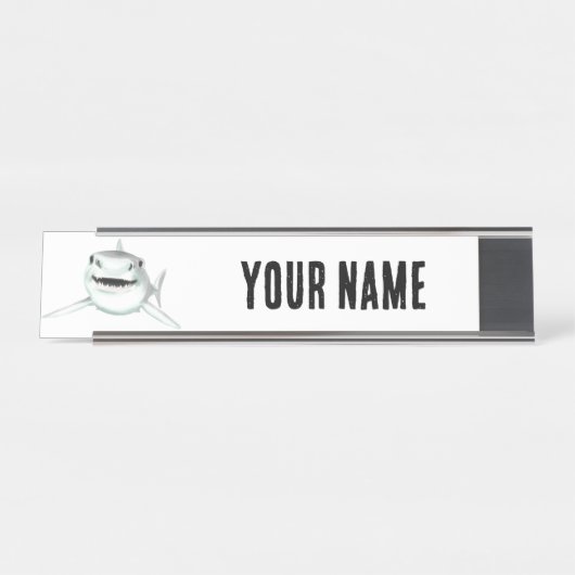 水色のサメが微笑む灰色の緑の海 デスクネームプレート (正面)
