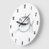 水色のサメが微笑む灰色の緑の海 ラージ壁時計 (傾斜)
