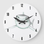 水色のサメが微笑む灰色の緑の海 ラージ壁時計 (正面)