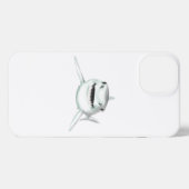 水色のサメが微笑む灰色の緑の海 iPhoneケース (裏面横)