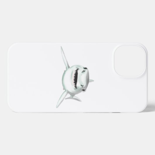 水色のサメが微笑む灰色の緑の海 iPhoneケース (裏面横)