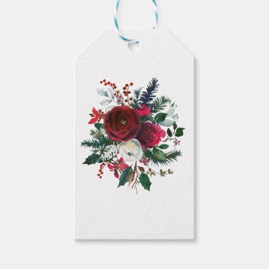 水色のシックな牡丹の冬のブーケ感謝していユー。 ギフトタグ (正面)