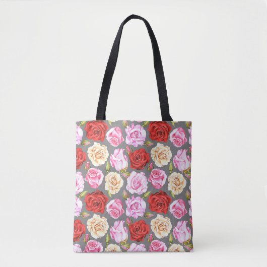 水色のシームレスなパターンとバラ。シームレスw トートバッグ (正面)