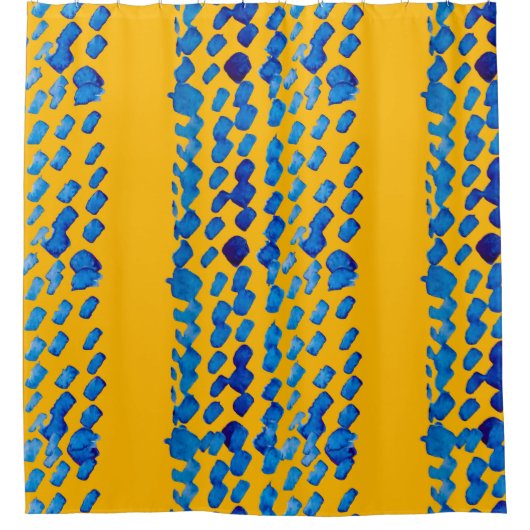 水色のシームレスなパターンと抽象芸術スポット シャワーカーテン (正面)