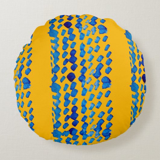 水色のシームレスなパターンと抽象芸術スポット ラウンドクッション (正面)