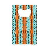 水色のストライプカラフル、明るいパターン。 クレジットカード栓抜き (裏面)