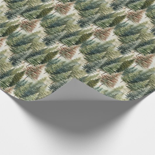 水色のセージ緑の松の冬林 ラッピングペーパー (角)