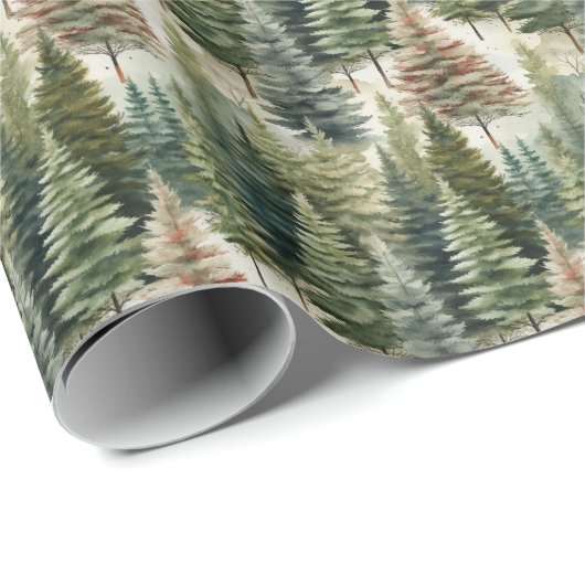 水色のセージ緑の松の冬林 ラッピングペーパー (ロールコーナー)