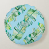 水色のトロピカル葉イラストレーション、シームレスなシステム。 ラウンドクッション (裏面)