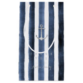 水色のネイビーストライプズとモノグラム スモールペーパーバッグ (正面)