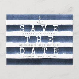 水色のネイビーストライプズ航海のは日付を保存 案内ポストカード