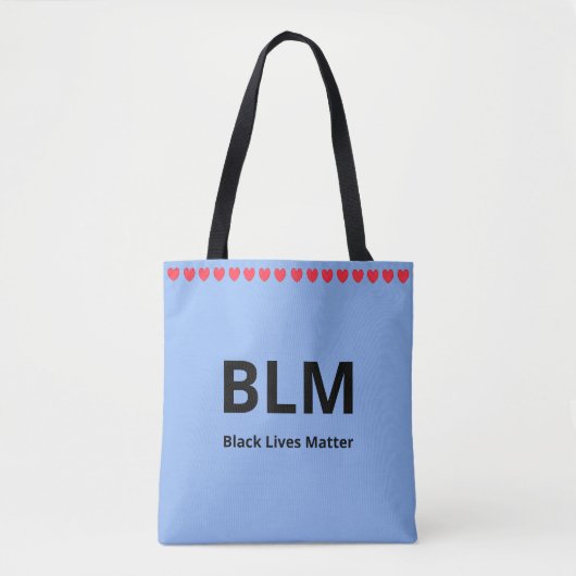 水色のハートとBlack Lives Matter BLM トートバッグ (正面)