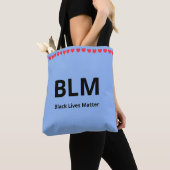 水色のハートとBlack Lives Matter BLM トートバッグ (クローズアップ)