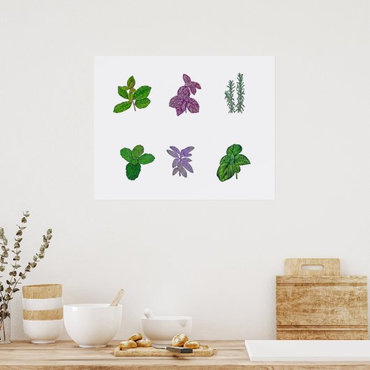 水色のハーブ ポスター (キッチン)