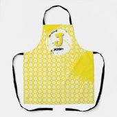 水色のヒマワリと蝶のような黄色 エプロン (正面)