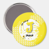 水色のヒマワリと蝶のような黄色 マグネット (正面/裏面)