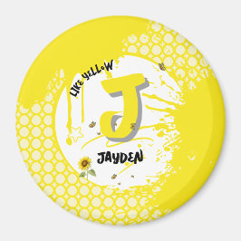 水色のヒマワリと蝶のような黄色 マグネット