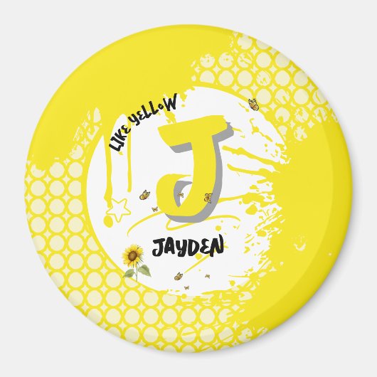 水色のヒマワリと蝶のような黄色 マグネット (正面)