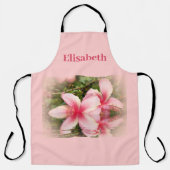 水色のピンクのハイビスカスの花 エプロン (正面)