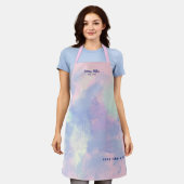 水色のピンク色の名前 エプロン (着用した状態)