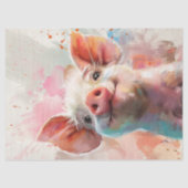 水色のピンク色の豚のデコパージュ 薄葉紙 (正面)