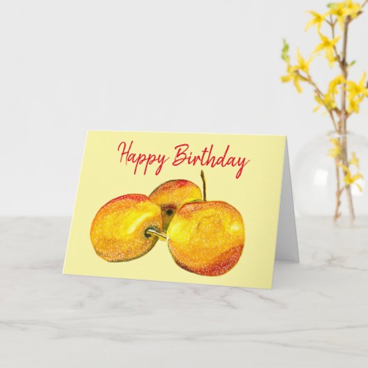 水色のフルーツ黄色のナシ果実 カード (黄色い花)