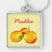 水色のフルーツ黄色のナシ果実 キーホルダー (正面)