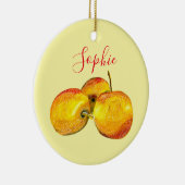 水色のフルーツ黄色のナシ果実 セラミックオーナメント (右)