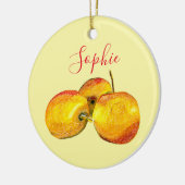 水色のフルーツ黄色のナシ果実 セラミックオーナメント (左)