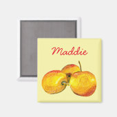 水色のフルーツ黄色のナシ果実 マグネット (正面/裏面)