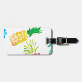 水色のフルーツ黄色、ピンクと青のパイナップル ラゲッジタグ
