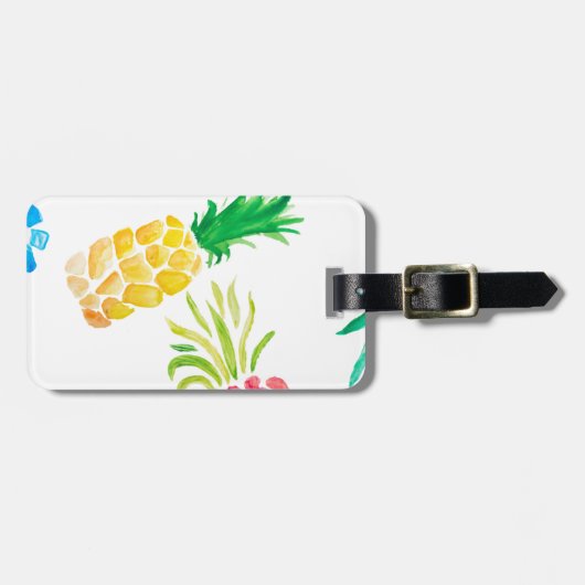 水色のフルーツ黄色、ピンクと青のパイナップル ラゲッジタグ (正面横)