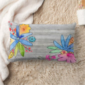 水色のフローラブーケ灰色の木 ランバークッション (ブランケット)